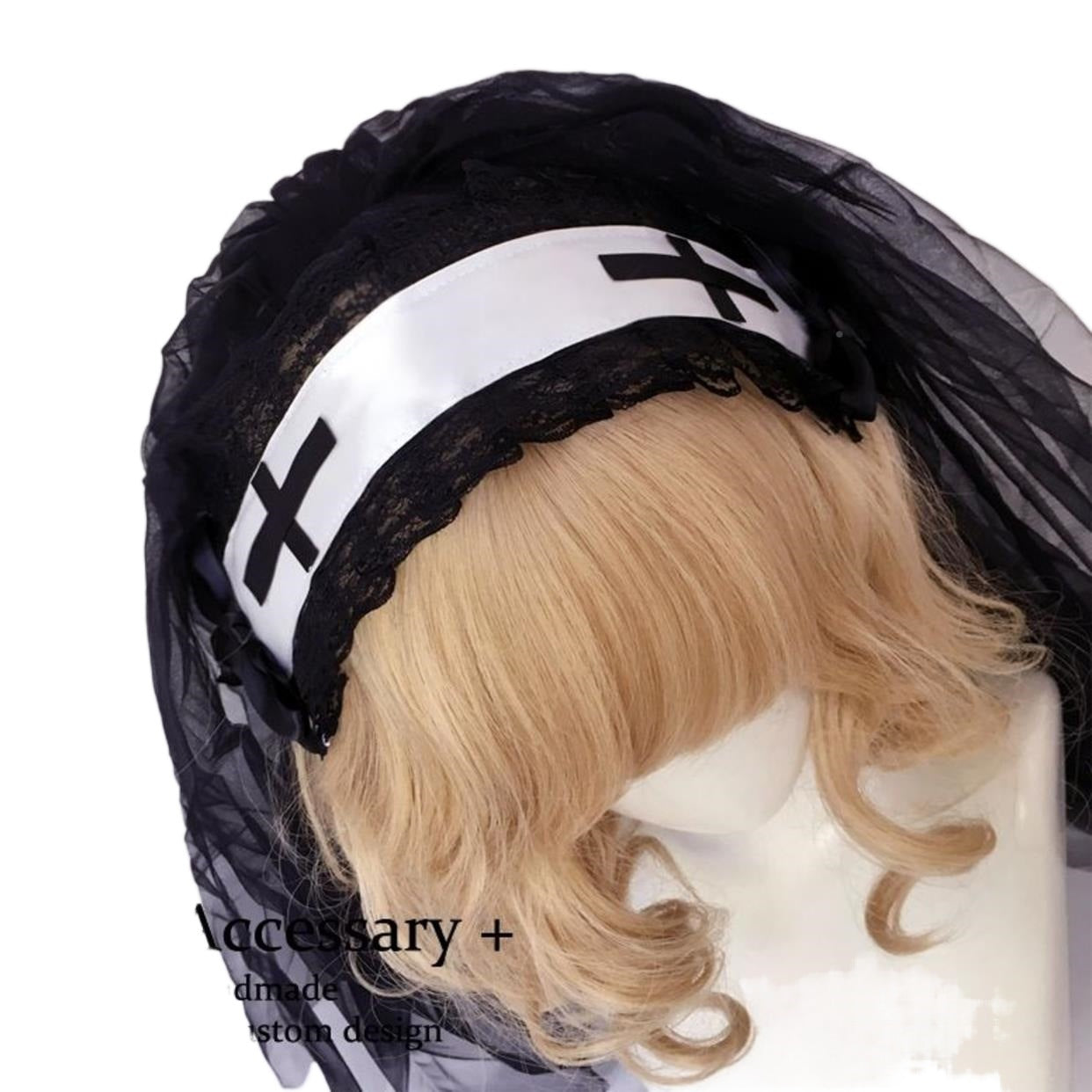 Nun Headdress Retro Hair Band Church Cross Embroidery Light Diamond Shawl Veil