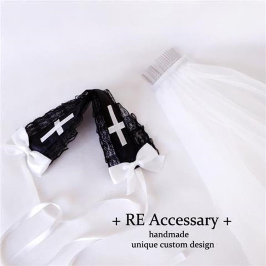 Nun Headdress Retro Hair Band Church Cross Embroidery Light Diamond Shawl Veil