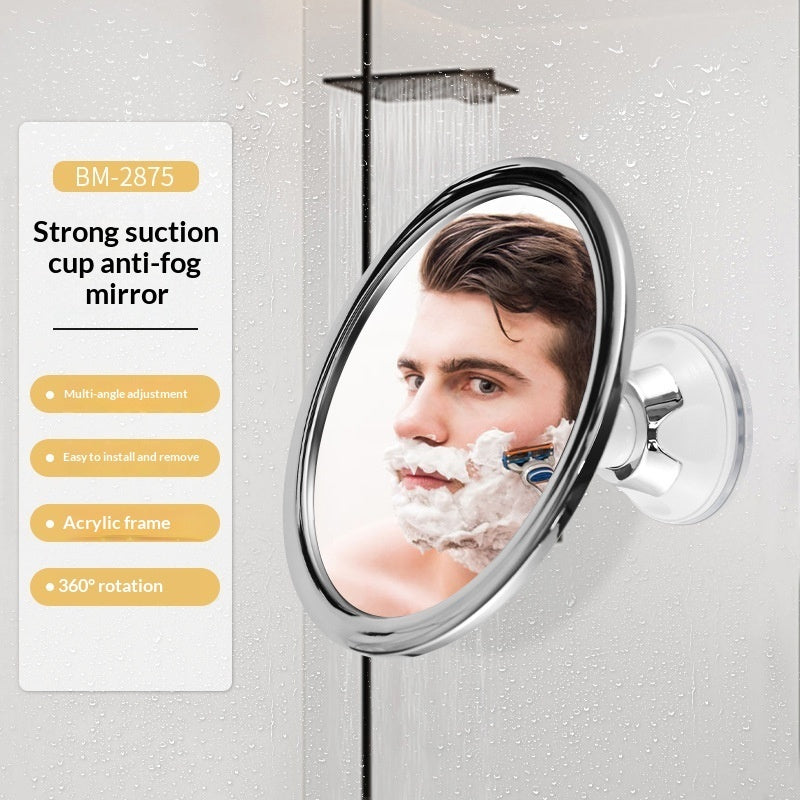 Bathroom Anti-fog Mirror With 360-degree Rotating Suction Cu Silver Color