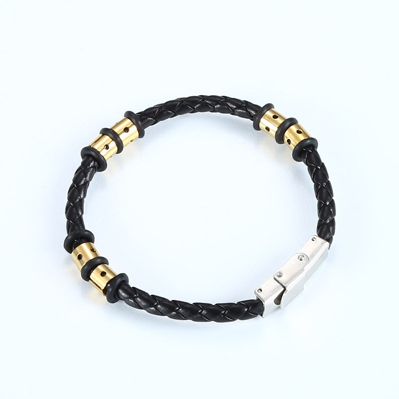 Stainless Steel Woven Leather String Couple Bracelet