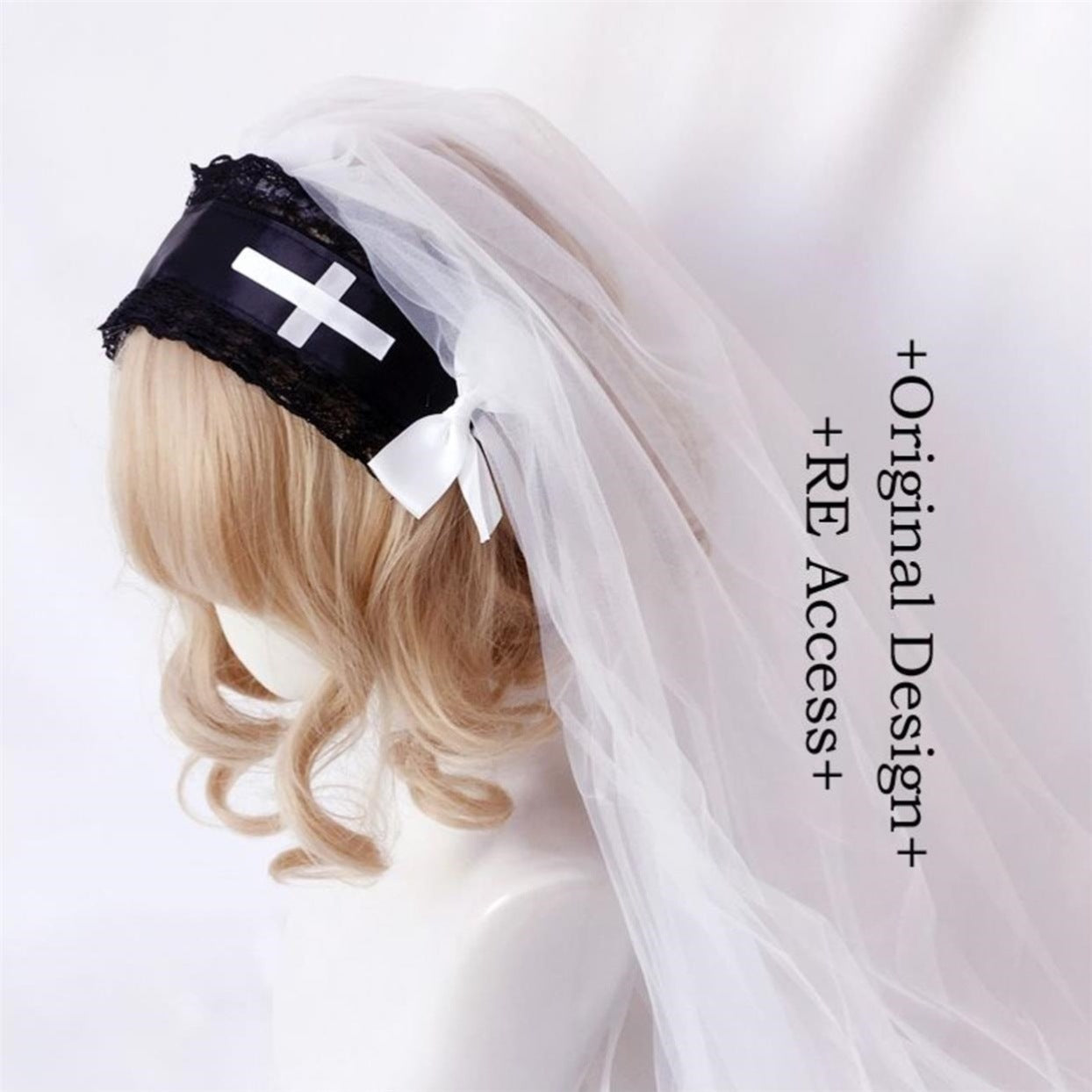 Nun Headdress Retro Hair Band Church Cross Embroidery Light Diamond Shawl Veil