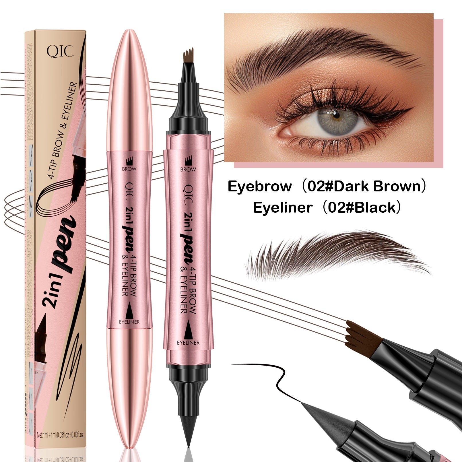 Double-headed 3D Micro-carved Liquid Four-fork Eyebrow Pencil Eyeliner 2-in-one Dual-purpose Eye
