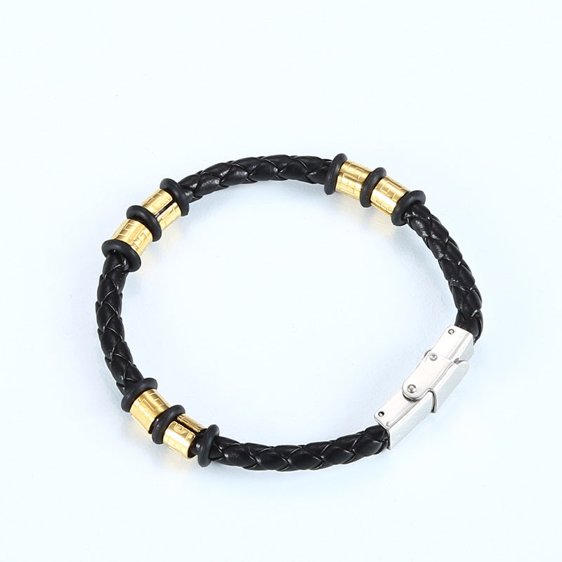 Stainless Steel Woven Leather String Couple Bracelet