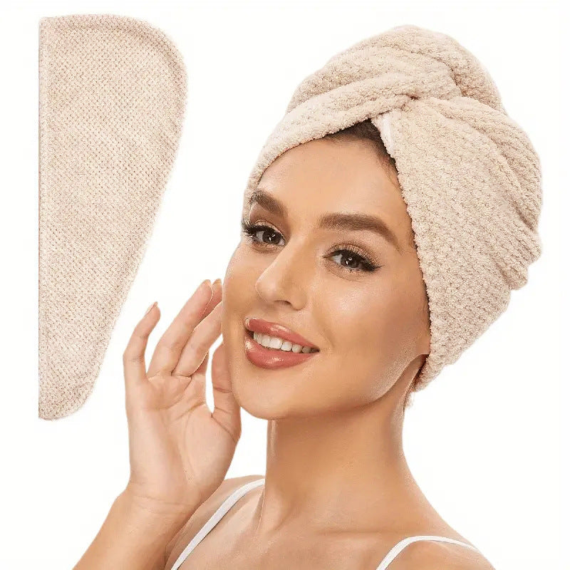 Womens Coral Fleece Hair Drying Cap Highly Absorbent