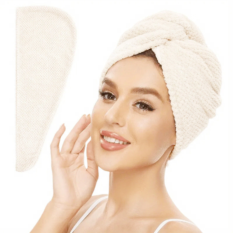 Womens Coral Fleece Hair Drying Cap Highly Absorbent